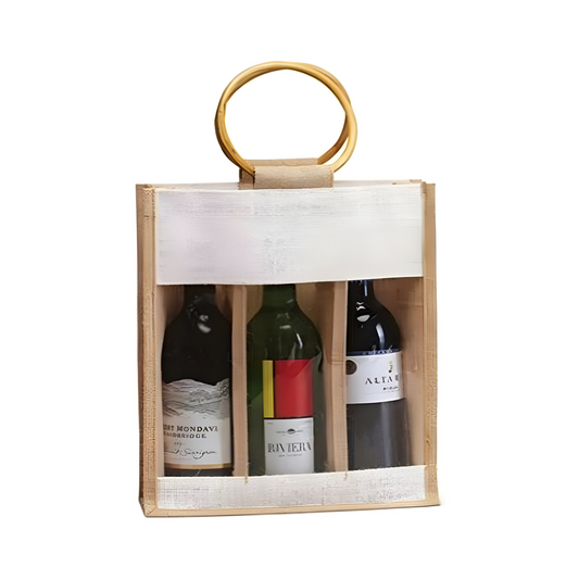 Jute Wine Bag 3 bottle holder